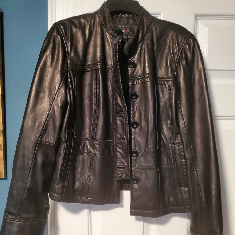 Black Genuine Leather Moto Jacket -L